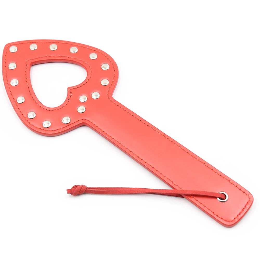 

29.5CM Riding Equestrian Bat PU Leather Heart-Shaped Whip Premium Equestrianism Rivet Spanking Paddle