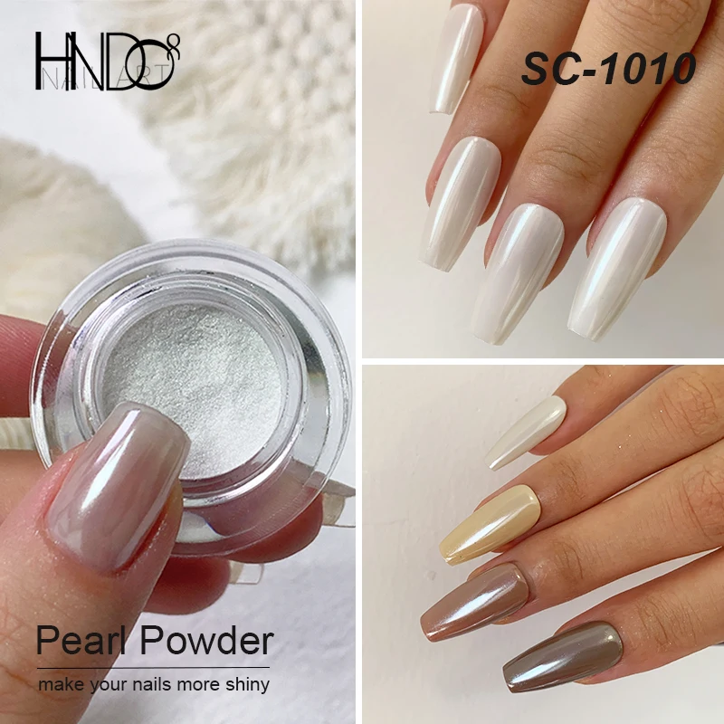 HNDO White Pearl Powder Shell Rubbing Chrome Dust Bright Shiny Effect for Manicure DIY Nail Art Design Nails Glitter Pigment