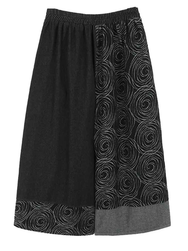 

High Elastic Waist Blue Pattern Color-block Wide Leg Pants New Trousers Women Fashion Tide Spring Autumn X718