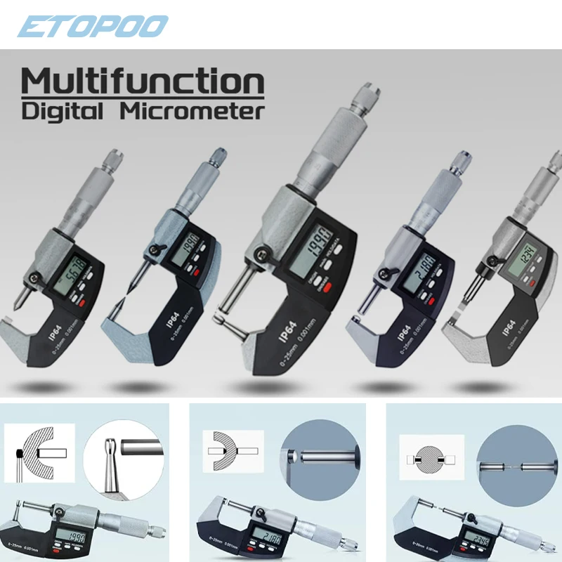 다기능 디지털 방수 측정기 IP54 전자 외경 0-25mm 범위