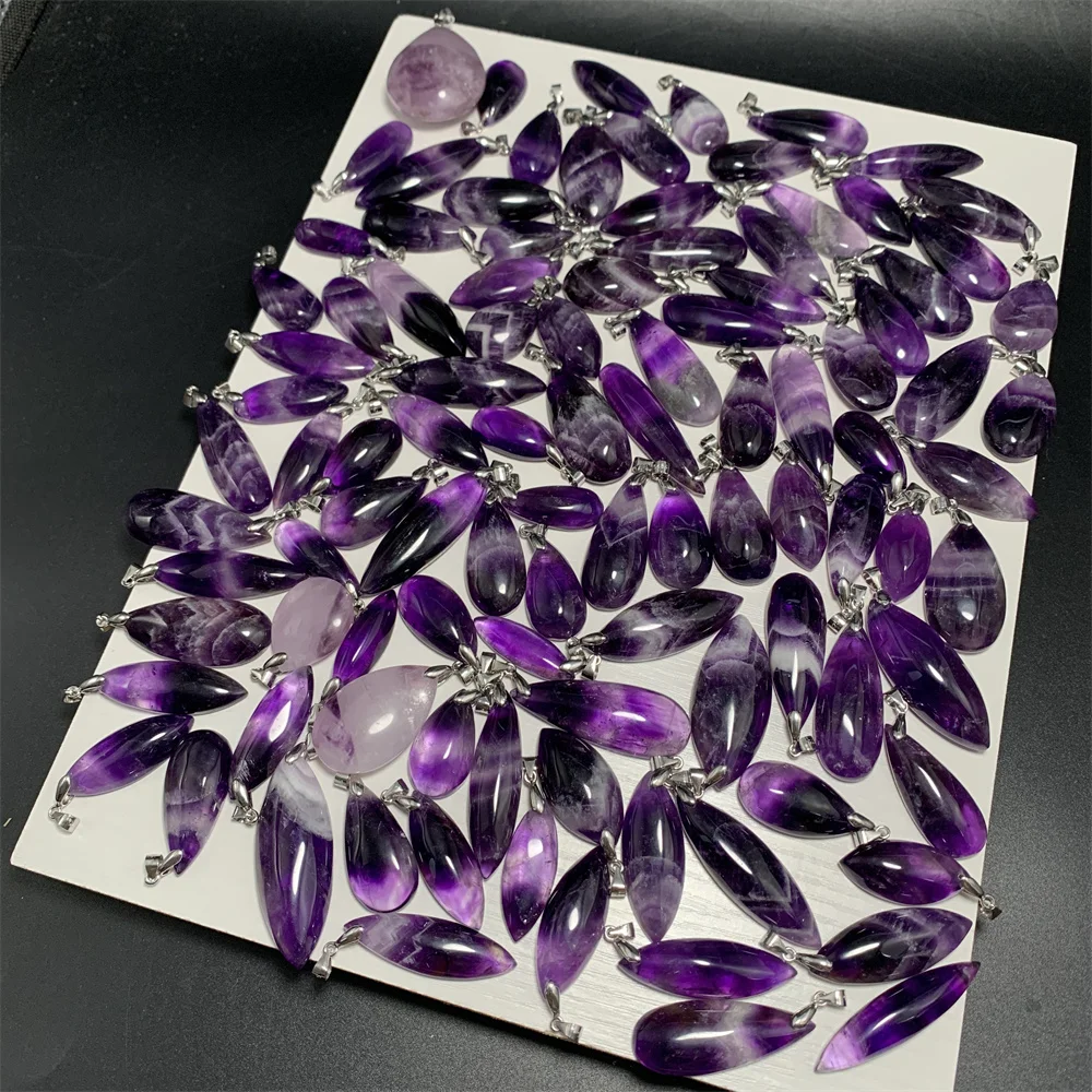 Natural Amethyst Necklaces Women Men Purple Crystals Pendants Water Drop Beads Horse Eye 925 Silver,pendant necklace