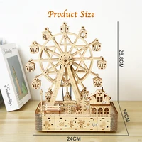 Ury 3D Wooden Puzzles Led Rotatable Ferris Wheel Music Octave Box Model Mechanical Kit Assembly Decor DIY Toy Gift for Kid Adult 2