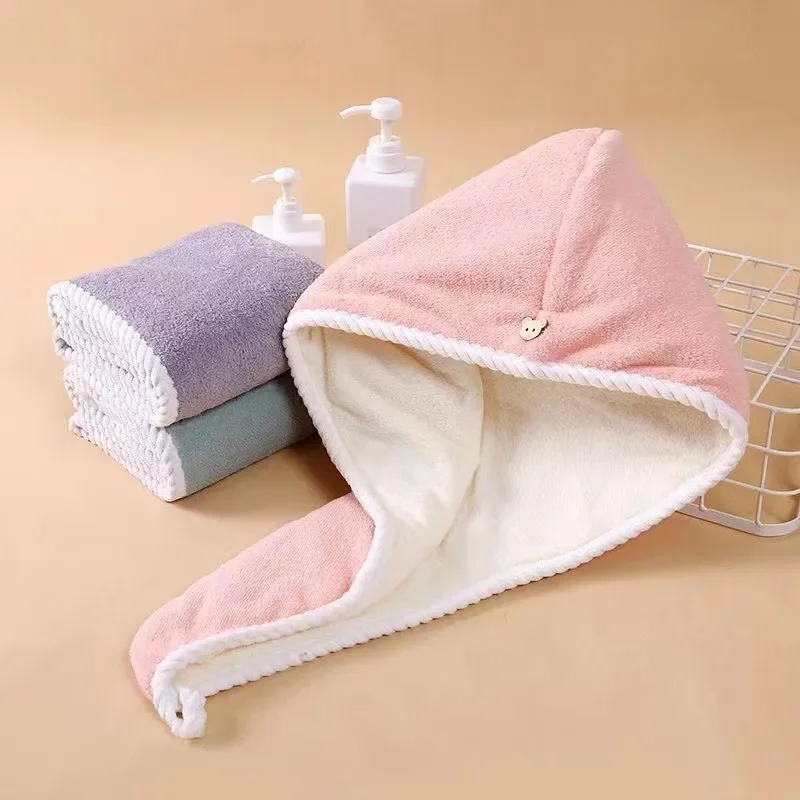 

Shower Cap Double Thick Dry Hair Cap Super Absorbent No-blow Quick Dry Shampoo Turban Towel Shower Cap
