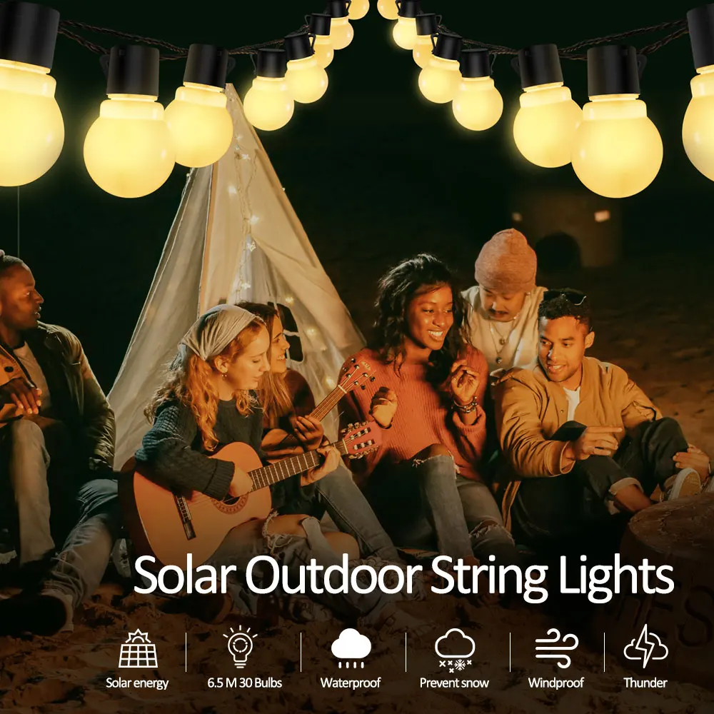 G50 Patio Solar String Lights Outdoor, Warm/ Colorful Globe Bulb LED Fairy Garland Lamp for Wedding, Christmas, Backyard, Party 3