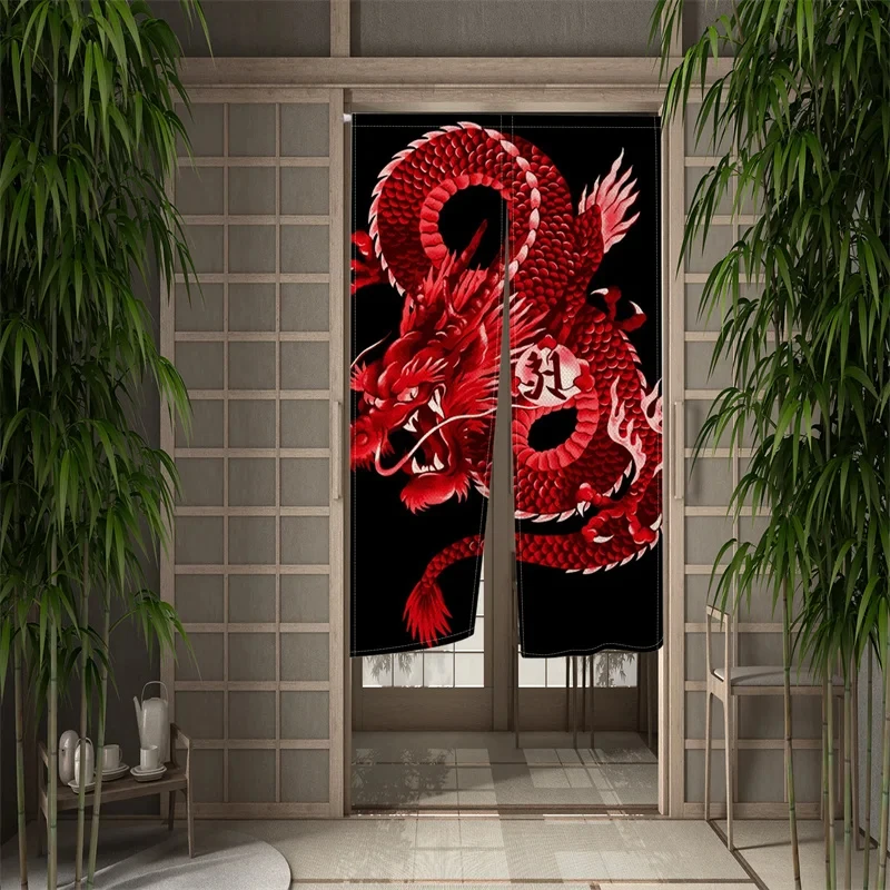 

Traditional Chinese Dragon Painting Print Door Curtain Japanese Style Panel Doors Room Divider Curtains for Kitchen Restaurant