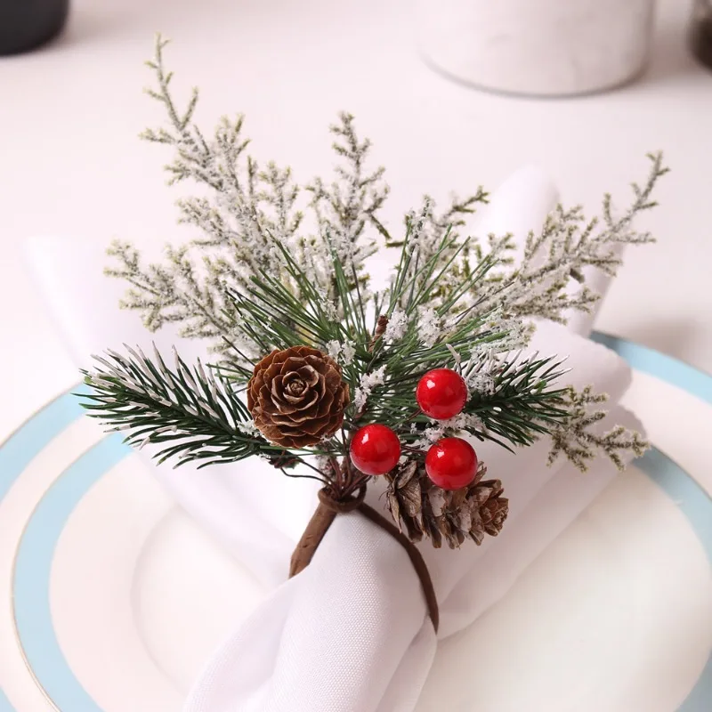 Party Table Decoration Christmas Cedar Red Fruit Napkin Ring Ch Christmas Rings Western Style Restaurant