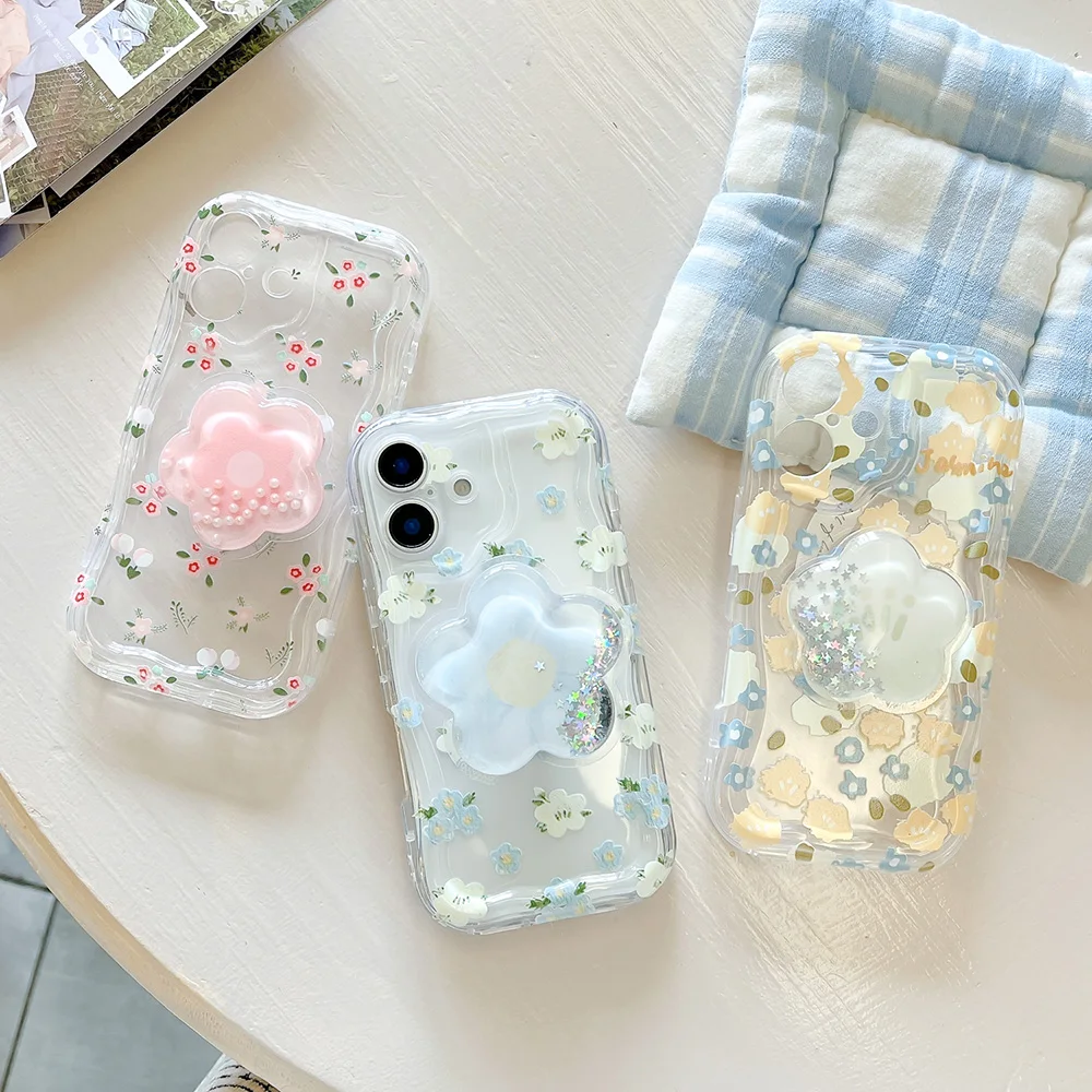Flower Quicksand Grip Tok Holder TPU Soft Wave Phone Case