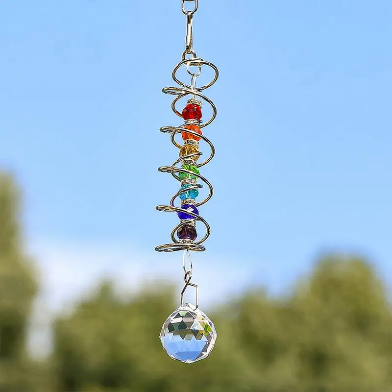 Rotating Crystal Gazing Spiral Tail Ball Pendant Wind Spinner Tails Hanging Decorative for Spinners Chime Outdoor Garden & Yard 3