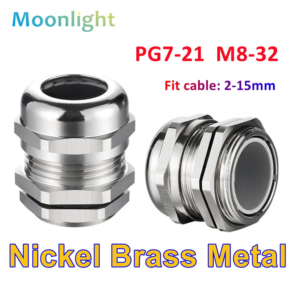 Cable Gland Electrical Connector Nickel Brass Metal IP68 Waterproof Cable Glands Connector Wire Glands For 3-44mm Cable M PG PG7 PG9-PG21 M8 M10