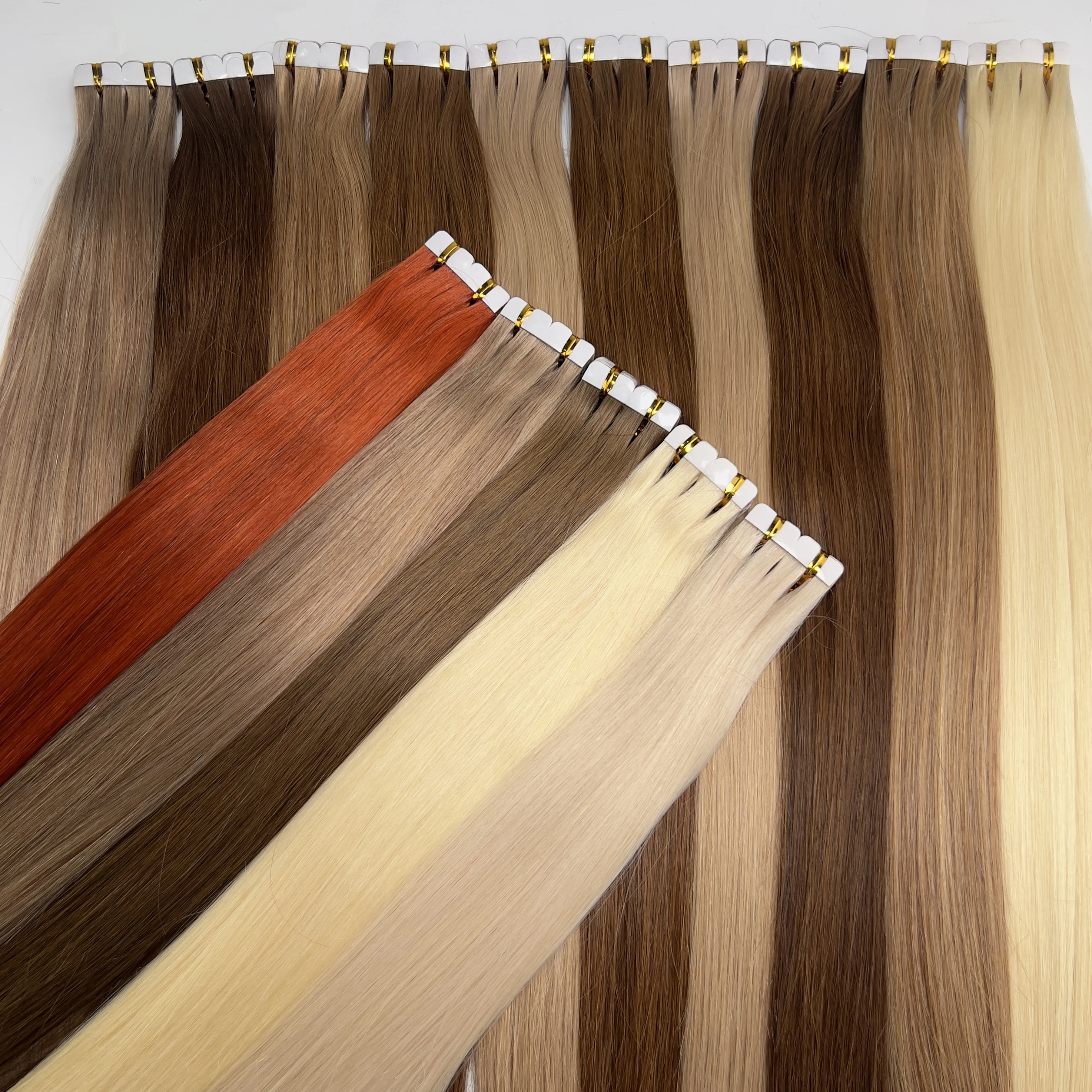 스트레이트 미니 테이프 인모 헤어 익스텐션, 심리스 미니 테이프 100% 천연 리얼 인비저블 접착 테이프 여성용