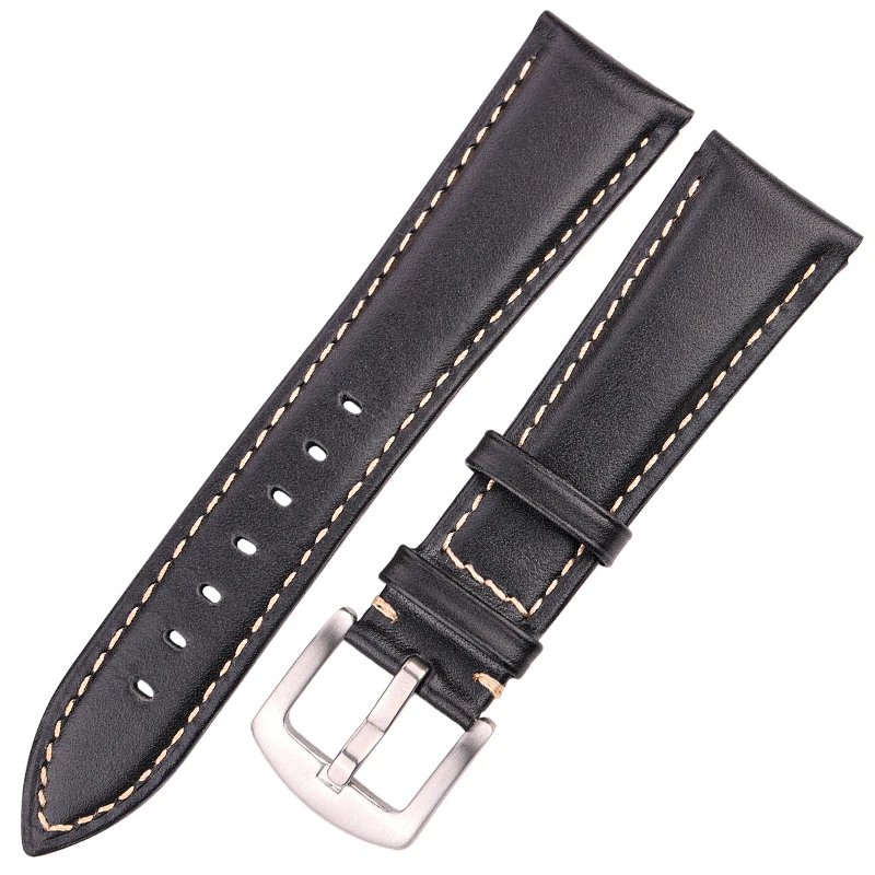 Vintage Smooth Genuine Leather Watchband with Stainless Steel Buckle - Black/Dark Brown