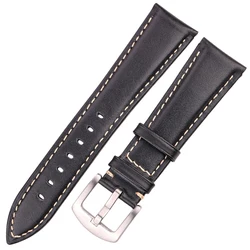 Vintage Smooth Genuine Leather Watchband with Stainless Steel Buckle - Black/Dark Brown - 24mm (Black)