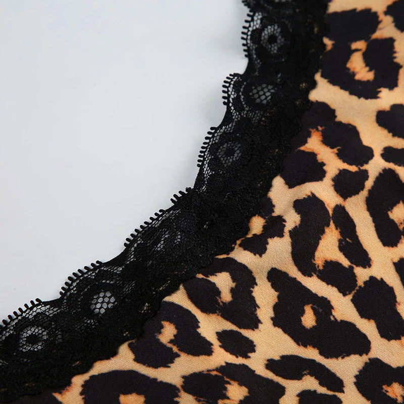 Sleeveless Skinny Sexy Leopard Rompers Contrast Lace Patchwork Camisole Bodys Women Vintage Rave Street Club Playsuit