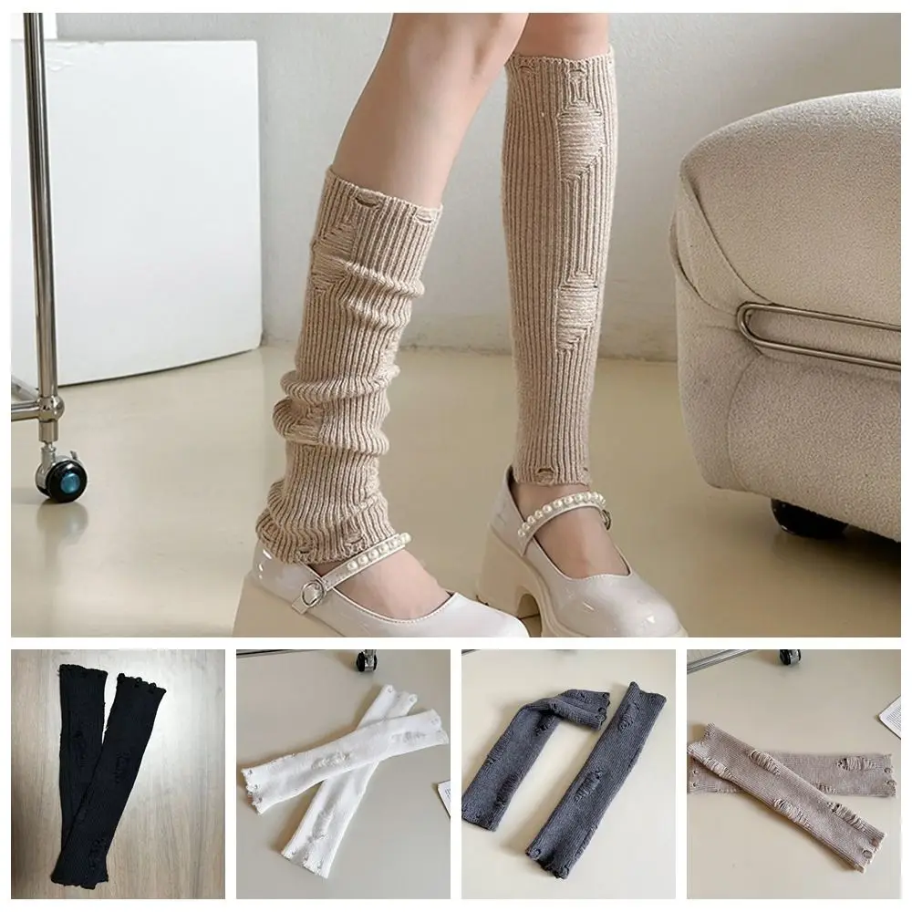 

Ruffles Hole Leg Warmers Cute JK Japanese Style Ballet Guards Socks Balletcore Woolen Knitted Leg Cover Streetwear