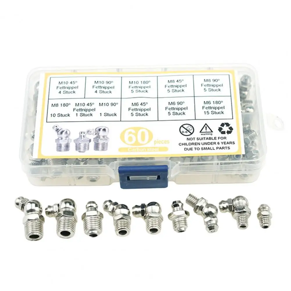 Lubricator Tool Nickel-plated Iron Lubrication Tip Fixings for Mechanical Equipment 60pcs M6/m8/m10 Grease Tool Accessories Bend