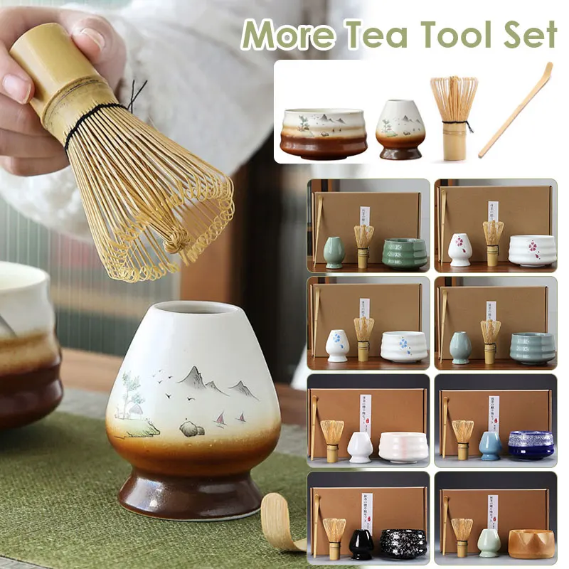 

4 Pcs Matcha Tea Set Ceramic Kiln Change Matcha Bowl Handmade Whisk Tea Tools Ceremony Japanese Tea Traditional Culture Gift