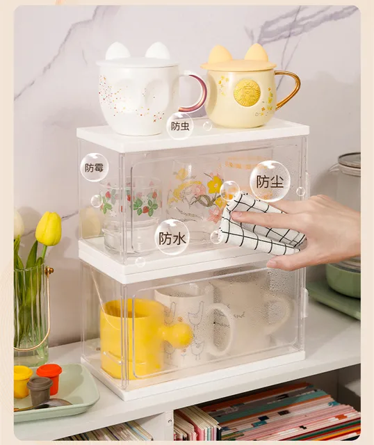 Boîte de rangement anti-poussière pour tasses à thé, porte-gobelet en  verre, bureau, fournitures d'évaluation de cuisine, rangement pour tasses  de