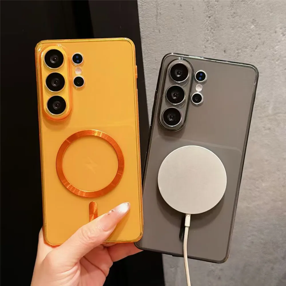 Magnetic Shockproof Candy Color Silicone Phone Case with Transparent Back Cover