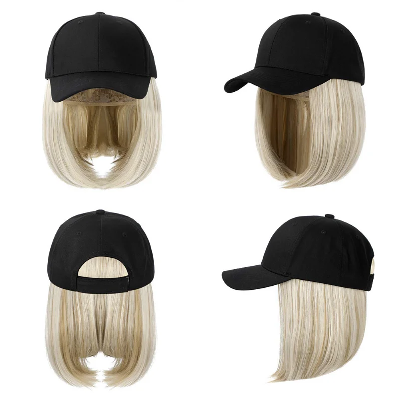 

Summer Fashion Wig Hats Women's Short Hair One Piece Cap Wig Hat Casual Wig Baseball Caps Cotton Kpop Solid Visors Outdoor Cap