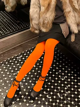 Women's Velvet Leggings - Warm Orange Hue Snug Fit Airflow for a Playfully Edgy and All-Day Comfortable Look 1