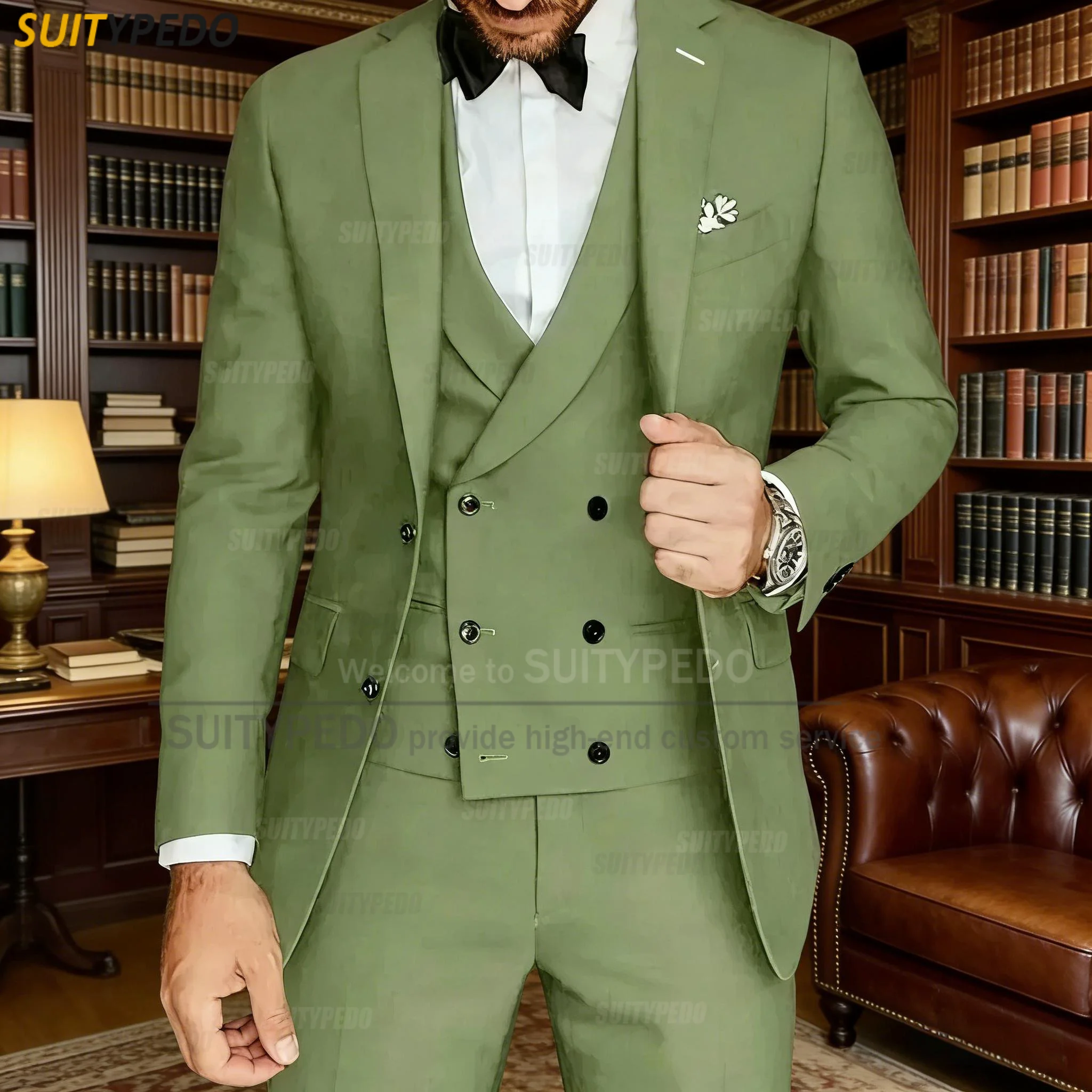 Latest Suit Sets For Men Fashion Business Notch Lapel Tailor-made Daily Slim Fit Blazer  Vest And Pants 3 Pieces Male Texudos