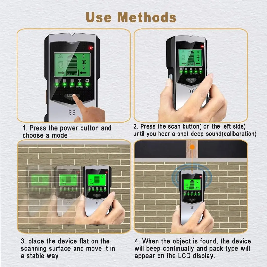 SH402 Wall Stud Finder Sensor Wall Scanner 5 in 1 LCD Electronic Detector Edge Center Wood Current Metal AC Live Wires Detection 6
