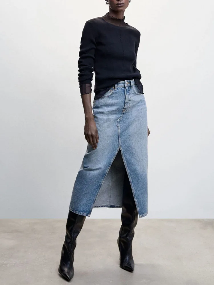 

Women's half skirt 2023 spring and summer new trendy fashion straight cut design denim medium skirt