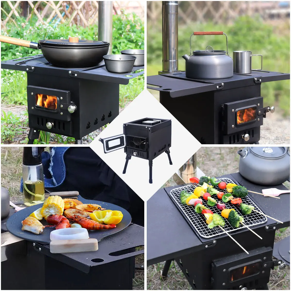 Smokeless Wood Stove with Stand, Fire Pit, Wood Burning Fireplaces,  Removable Ash Pan for Camping - AliExpress