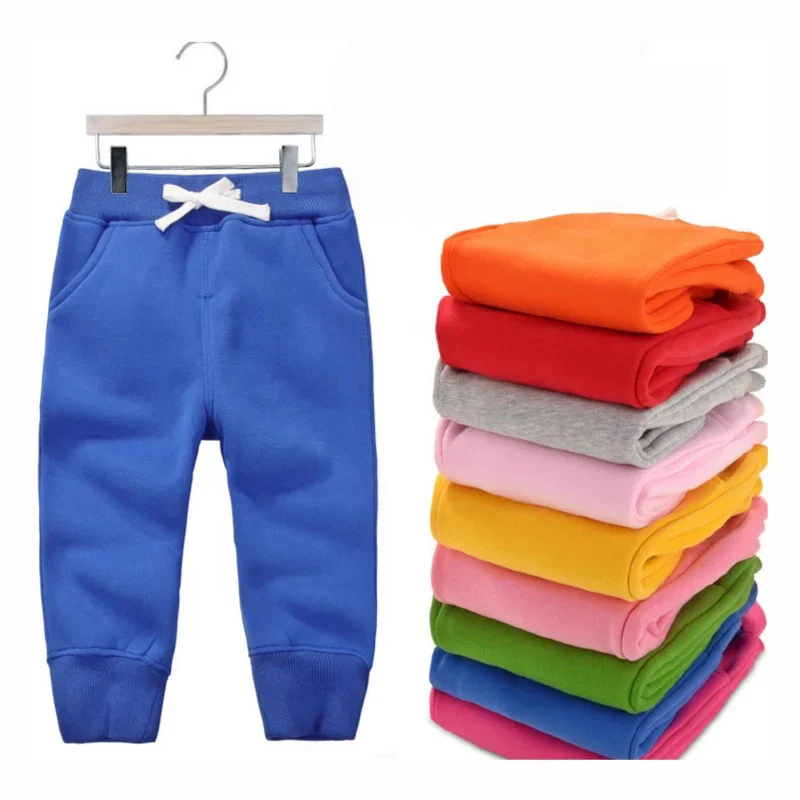 Children Pants 12M-5T Polar Fleece Cotton Solid Color Autumn Winter Straight Colorful Full Pants Girls Boys Children's Clothes