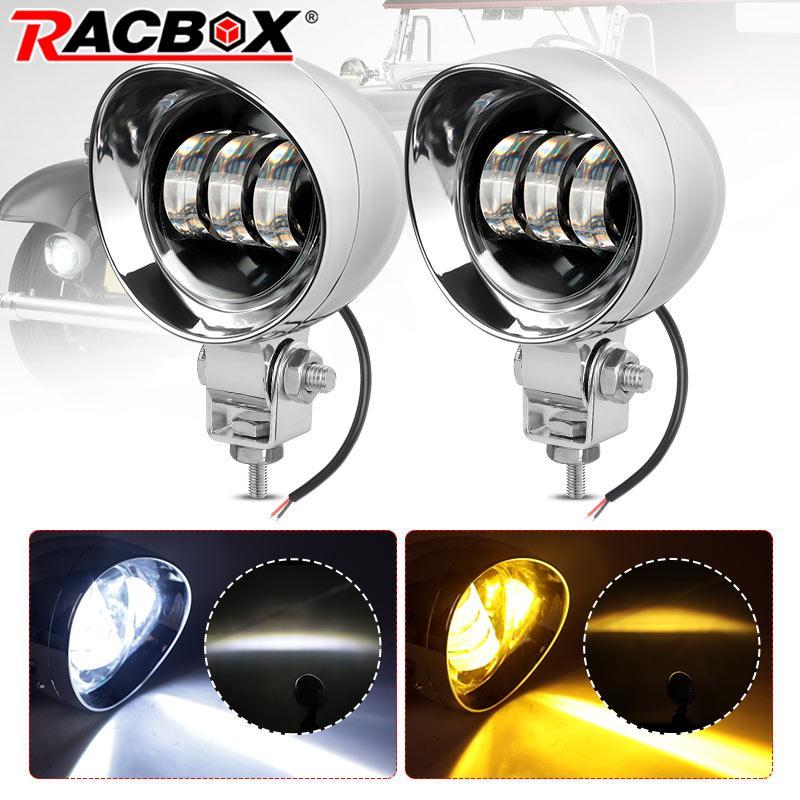 Motorcycle LED Spot Driving Light Dual Color Headlight Auxiliary Spotlight Lamp ATV Scooter Moto Fog Light for Honda Kawasaki