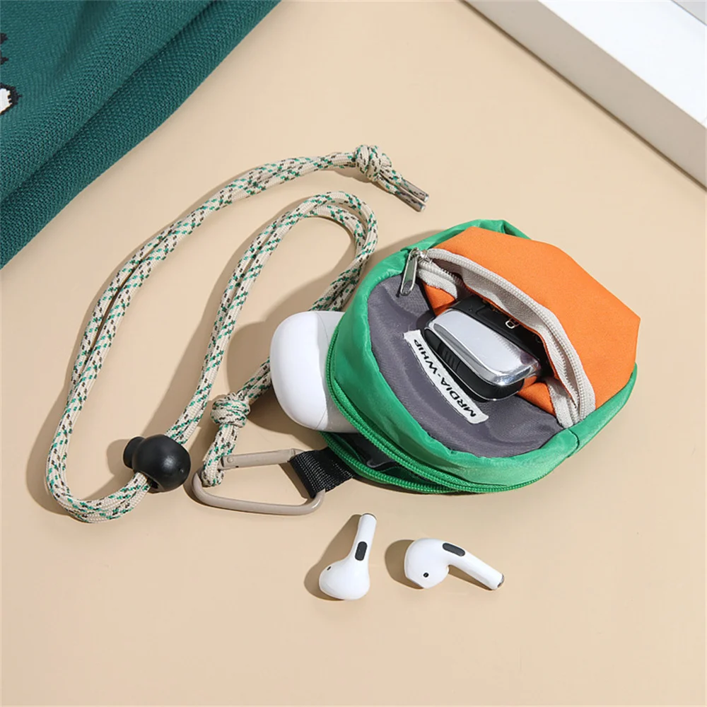 New Fashion Neck Hanging Coin Purse New Polyester Earphone Storage Bag Mini Wallet Anti-theft Contrasting Color Small Key Bag