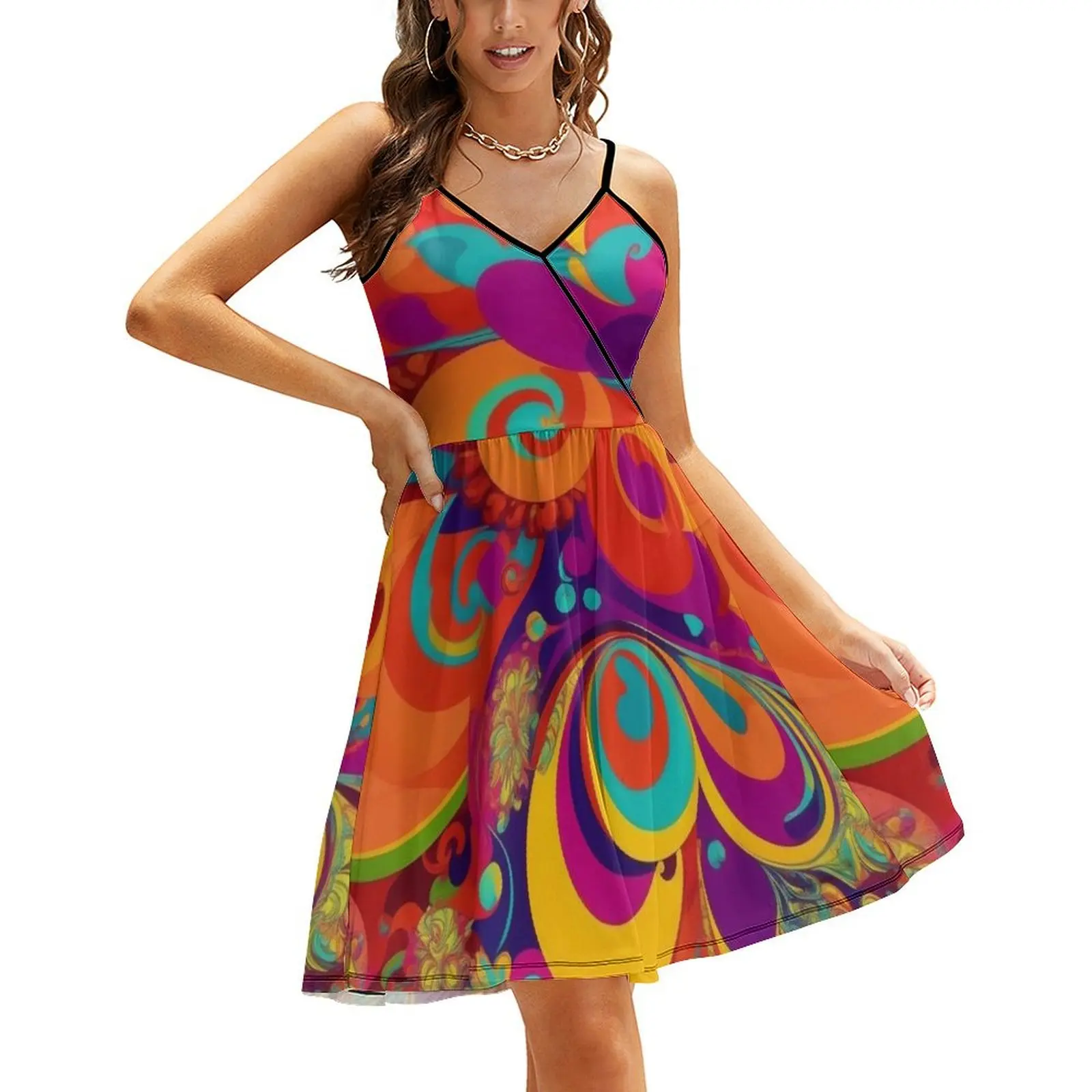 

Flower Power Colourful Flower Pattern Sling Dress dresses summer elegant chic women dresses promotion summer clothes