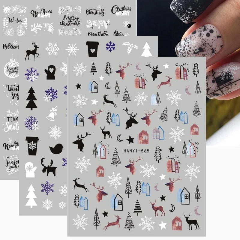 3d Nail Stickers Christmas Back Glue Nail Stickers Snowflake Santa Nail