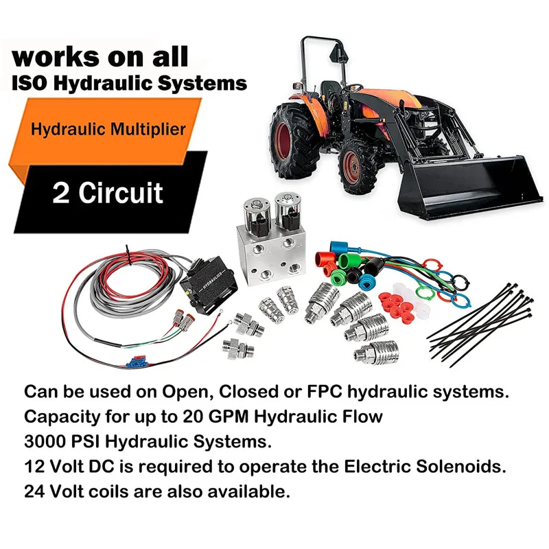 Hydraulic Multiplier 2 Circuit Kit,SCV Splitter/Diverter Manifold Valve Kit with Couplers and Switch Box Control for Ford More