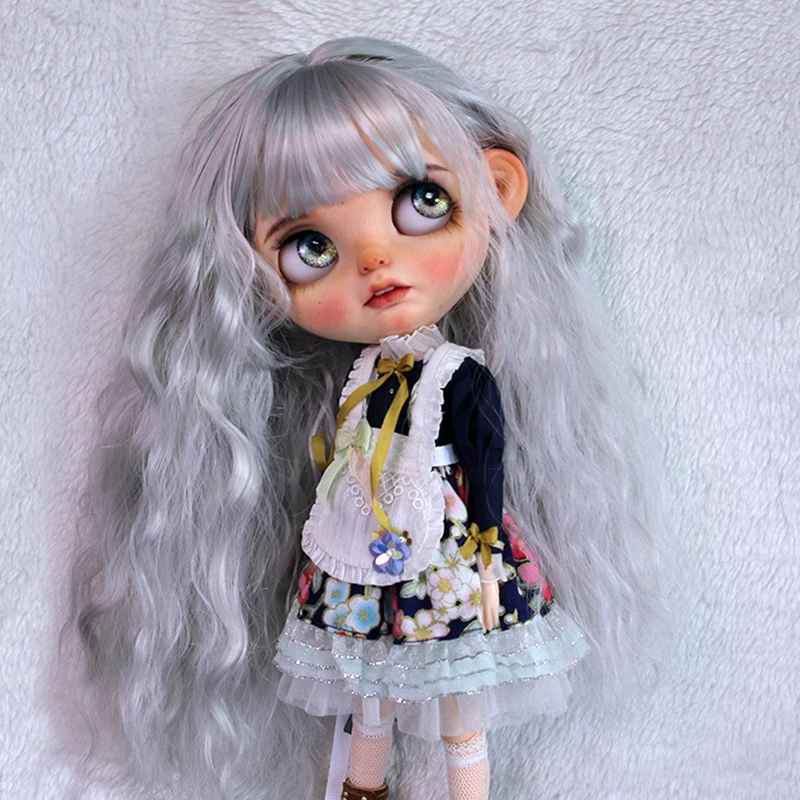 

Qbaby Amy BJD Doll Accessories Wigs For Blythe Size Milk Silk Wig Doll Toys Silver Instant Noodle Roll Long Hair Bangs Dolls Wig