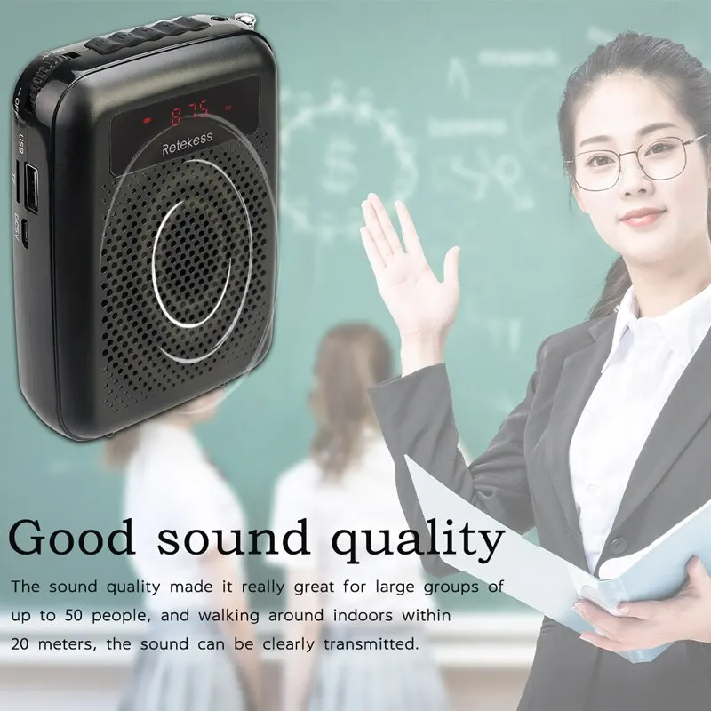RETEKESS 휴대용 음성 증폭기 마이크 스피커, PR16R 확성기, 12W FM 녹음, Mp3 플레이어, FM 라디오 투어 가이드 교육