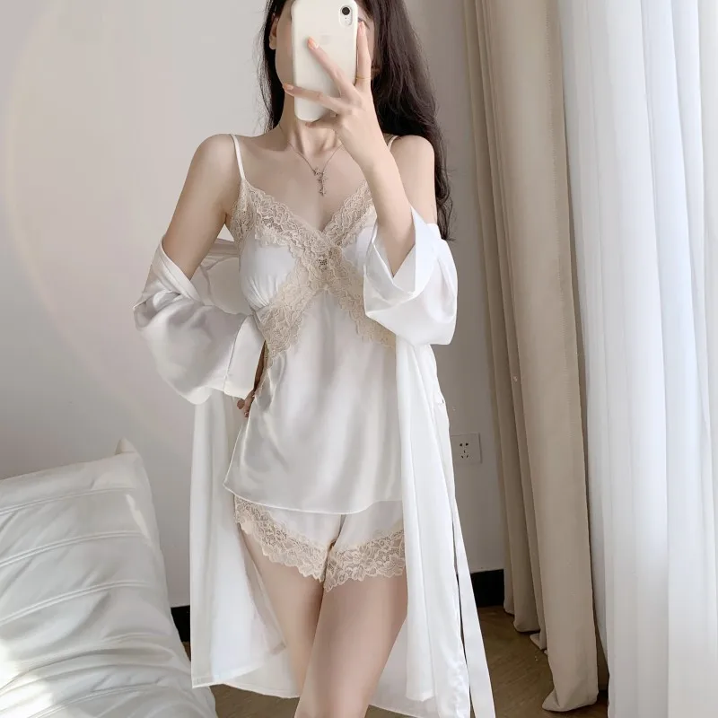 

Новый весенне-летний женский пижамный комплект, одежда для сна, белый кружевной свадебный халат в стиле пэчворк, интимное белье, сексуальная вискозная Пижама, домашняя одежда