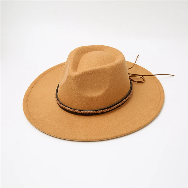 New Quality Big edge wool Fedora Hat Women Men Imitation Wool Felt Hats with Metal Chain Decor Panama Fedoras Chapeau Sombrero felt fedora Fedoras