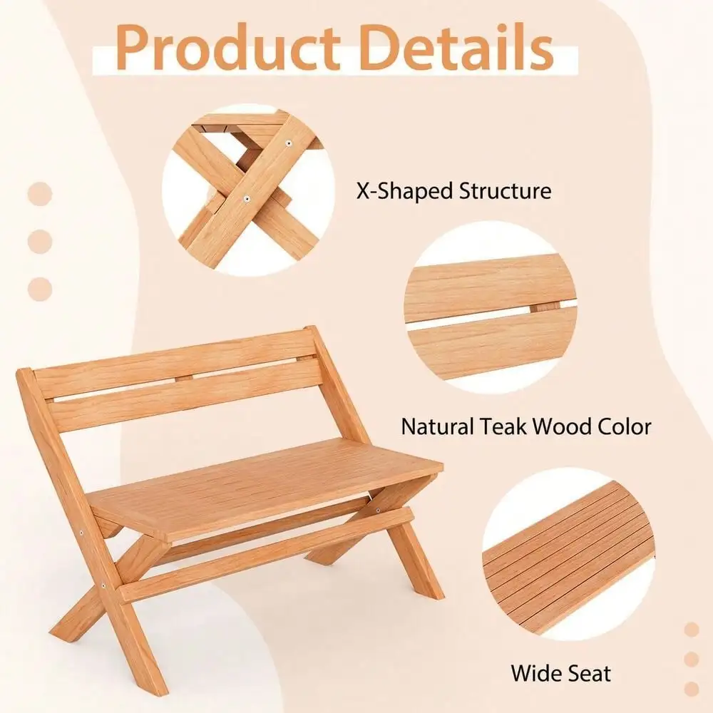Teak Folding Outdoor Loveseat 3