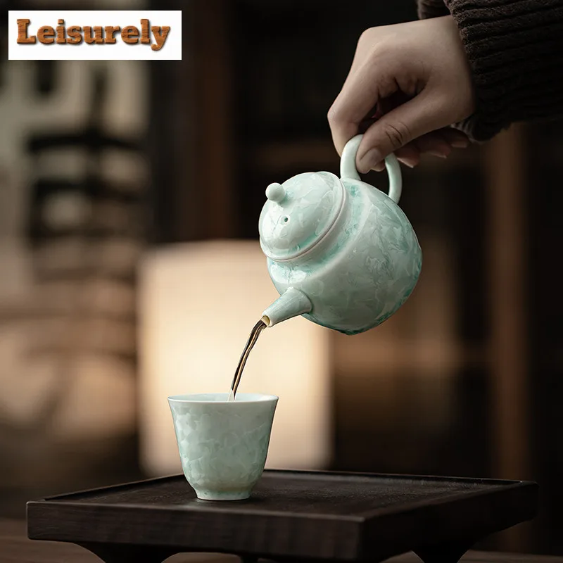 220ml Kiln Fambe Ice Crystal Green Dragon Egg Teapot Handmade Tea Infuser Pot Tea Brewing Kettle With Ball Hole Tea Items Craft