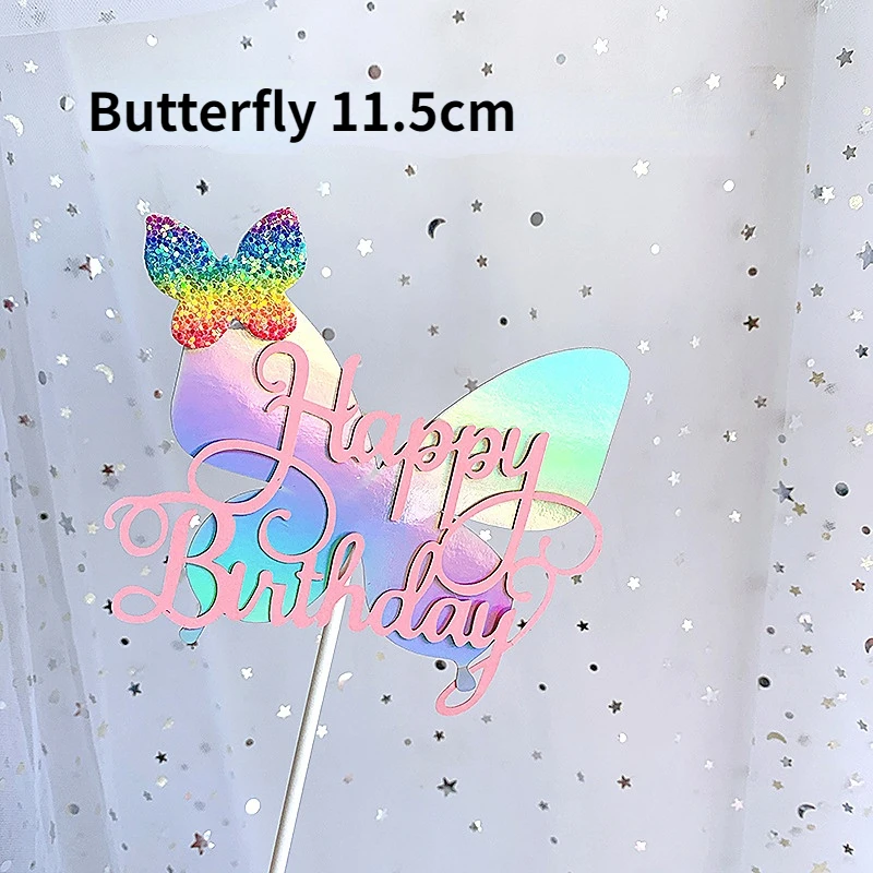 Rainbow Butterfly Cake Toppers – Happy Birthday & Baby Shower Party Decorations