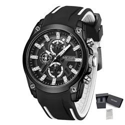 Luxury Chronograph Sport Watch for Men - Silicone Waterproof Large Dial Analog Quartz Wristwatch with Auto Date (White Black)