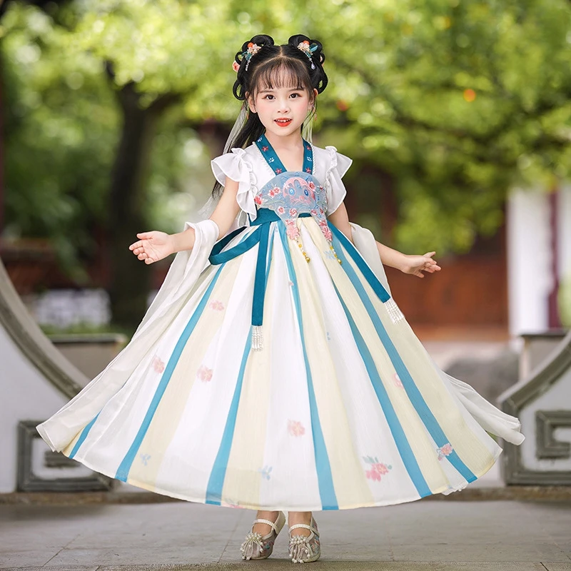 

Женское платье с юбкой Hanfu в суперчном стиле, новинка 2022, детское тонкое платье с вышивкой в виде кота в старинном стиле