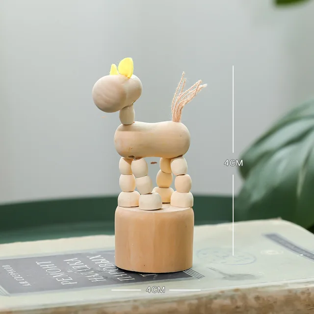 Cartoon wooden artwork movable puppet desktop figurine Ornaments clown horse giraffe dog statue crafts toy gifts home decoration 5