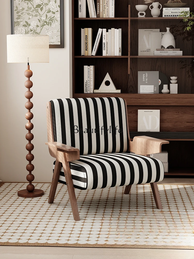 

French Retro Single-Seat Sofa Chair Chinese Style Wooden Lounge Chair