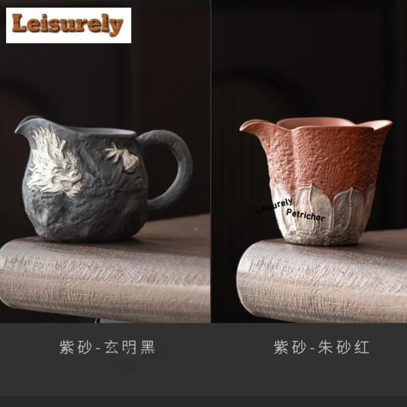 Purple Clay Sier-plated Dragon Lotus Petal Tea Pitcher Divide Tea Cha Hai Dispenser Justice Cup Fair Mug Tea Ceremony Ornaments