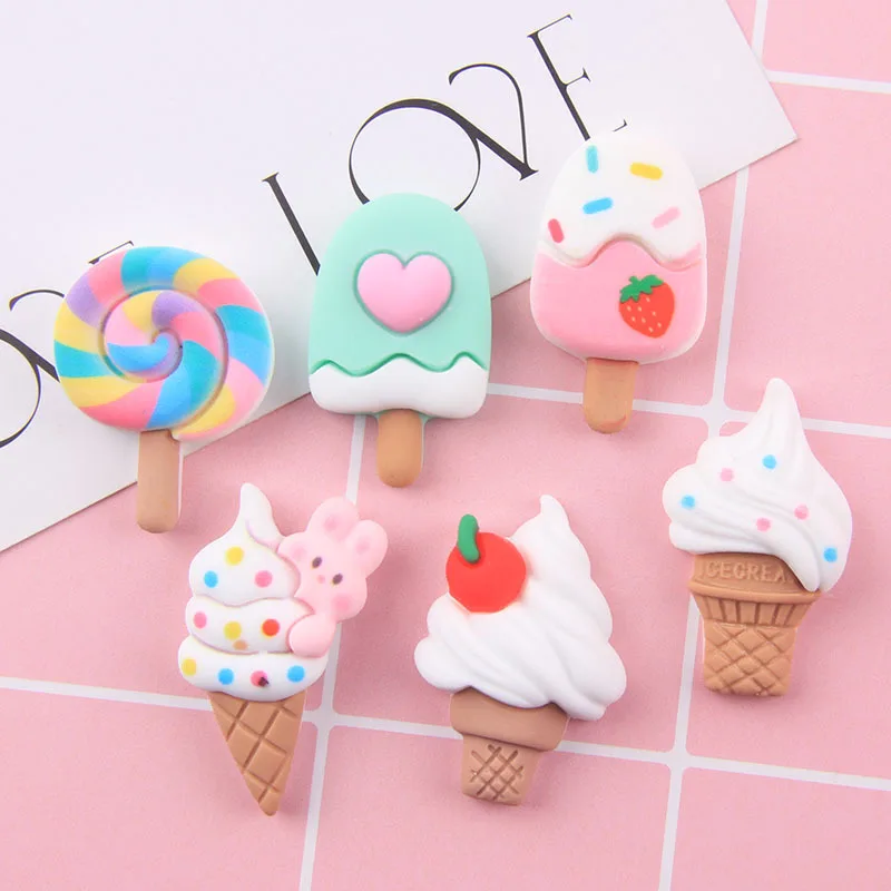Mini Lollipop Ice Cream Flat Back Resin Cabochons 10 Pcs Scrapbook Diy Party Hairpin Accessories Decorate Craft ornament crafts resin ornaments miniature ornament resin crafts