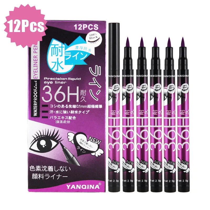 

12Pcs/Box 36H Liquid Eyeliner Waterproof Eye Liner Pencil Eye Makeup Long-Lasting Cosmetics Beauty Essential Purple Pen Make Up