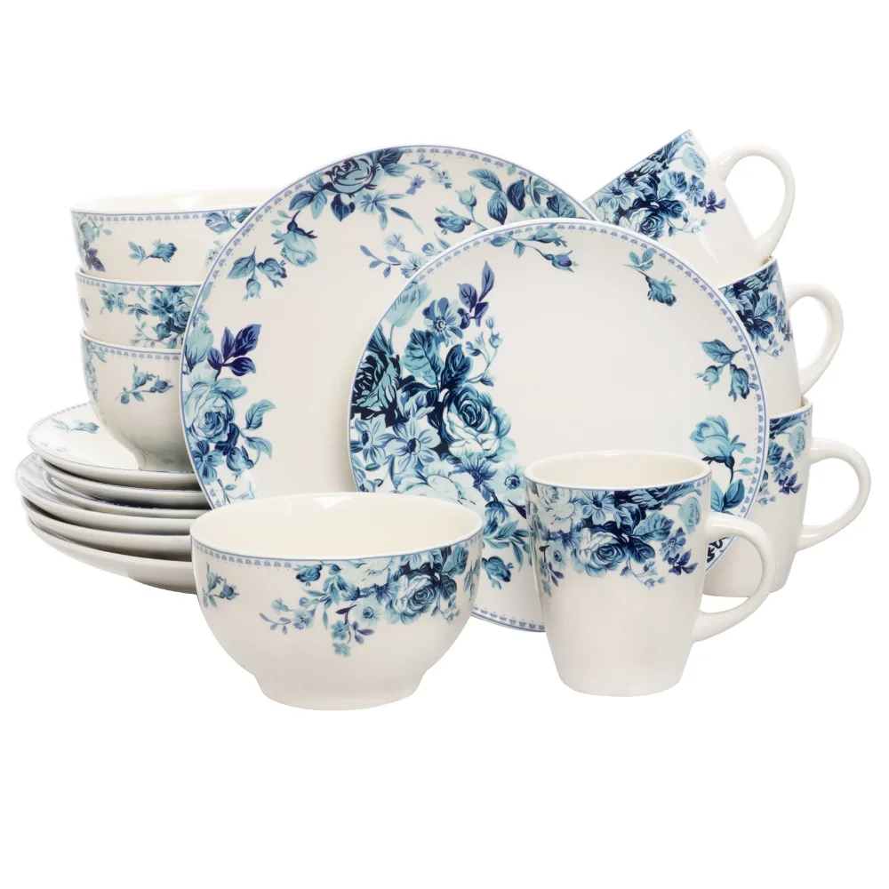 

Blue Rose Traditional 16 Piece Elegant Dinnerware Set Dinner Set Dinner Set Plates and Dishes