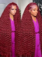 Perruque frontale en dentelle HD 13x4 13x6 de 42-46 pouces, couleur bordeaux 99J, cheveux humains ondulés profonds et bouclés, pour femmes 1